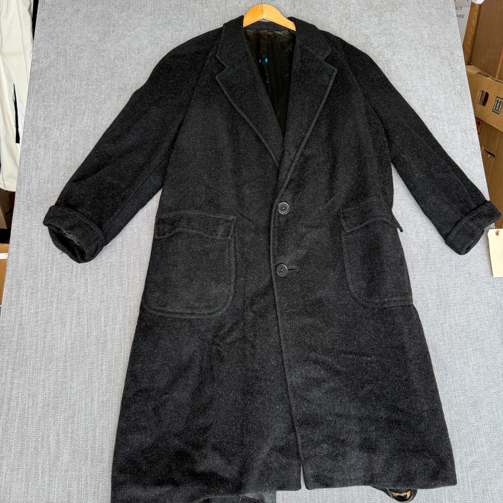 Vtg 50s Timely Clothes Rochester Men Overcoat Heavy Wool Charcoal Black Coat 44